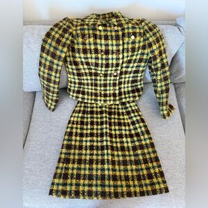 Vintage 1960s-70s Wool Plaid Skirt Set in Yellow and Black